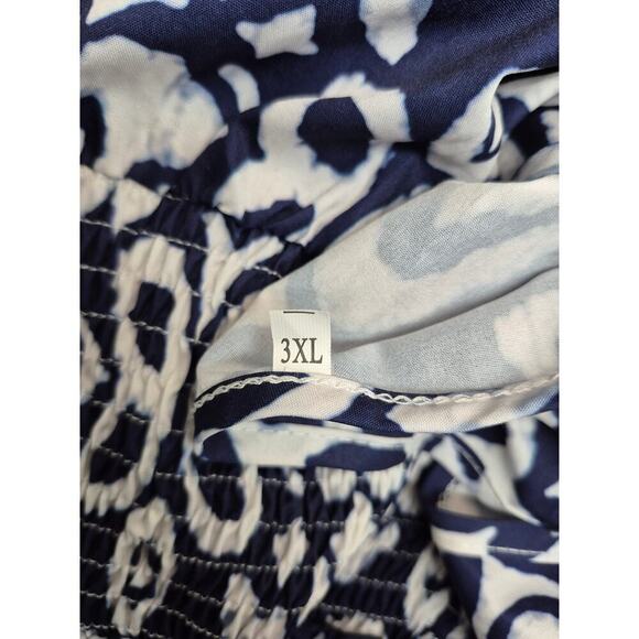 Navy Blue/White Summer Dress Elastic High Waist V-Neck Sz XL Lightweight - Picture 5 of 5